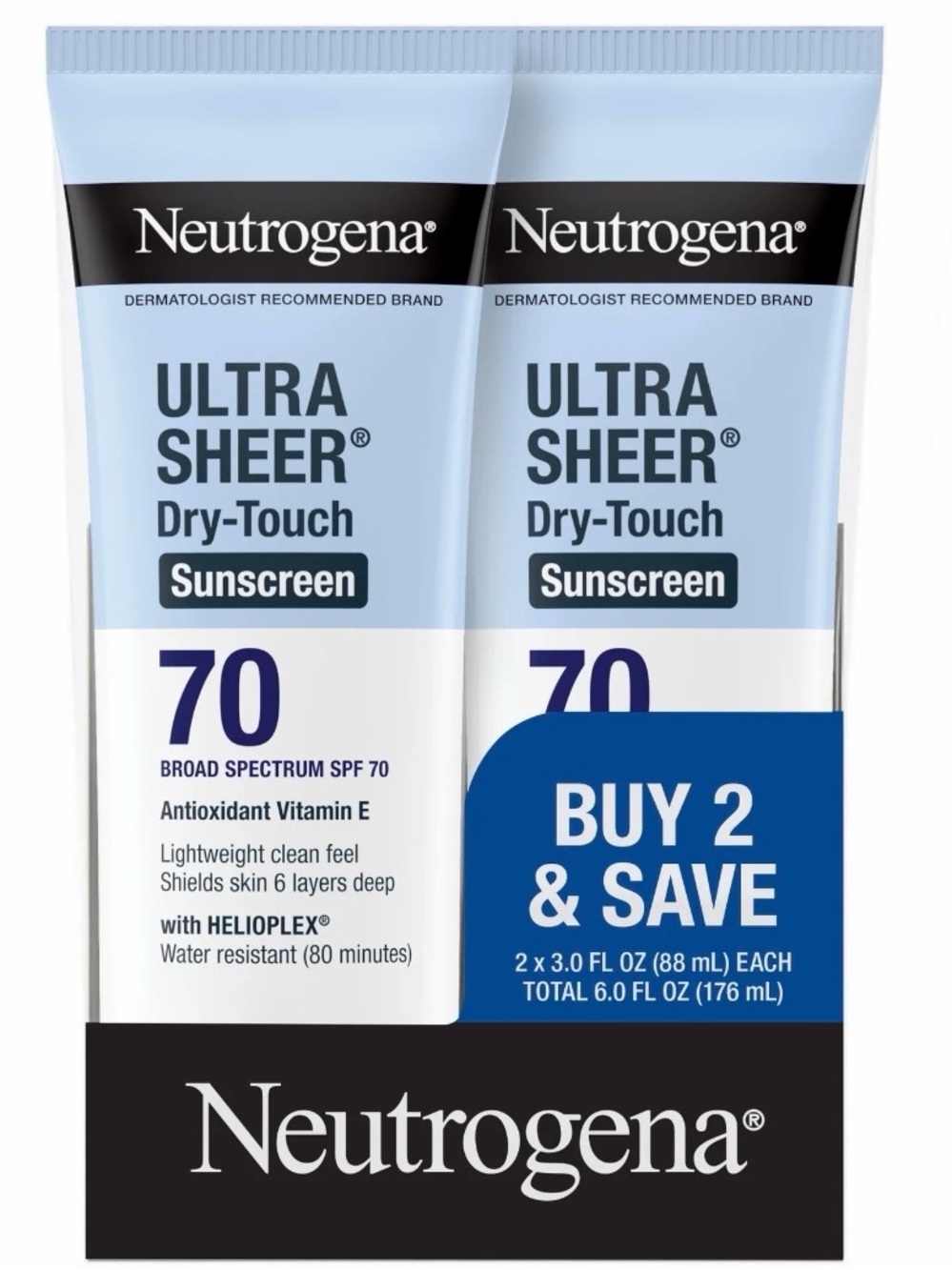 {Set of 2} Neutrogena Sunscreen Ultra Sheer SPF 70 Dry Touch Lotion 3oz EXP 2027